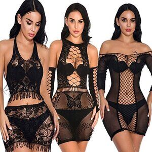 BUNDLE of Sexy Black Fishnet Dress Tops Camisole Babydoll Lingerie Chemise NWT